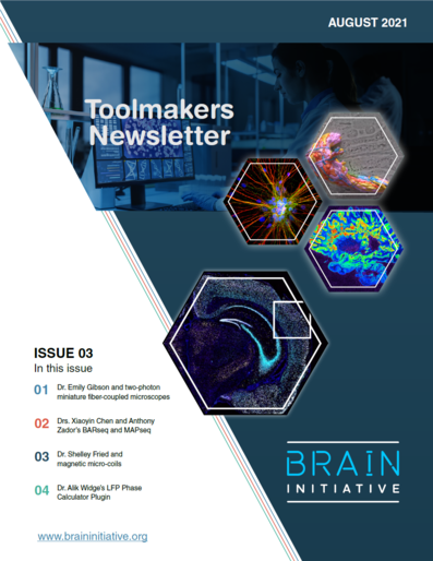 Cover of BIA toolmakers newsletter with scientific images of brain cells.