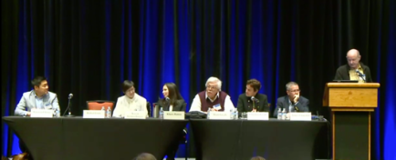 The neuroethics panel, with Dr. Rafael Yuste speaking.