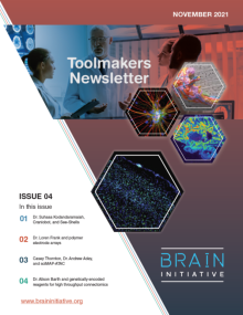 The cover of the BIA Toolmakers Newsletter for November 2021, featuring hexagonal images on the right and the list of four featured toolmakers on the left.